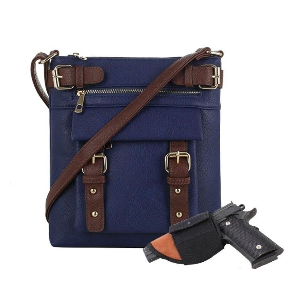 Women's Navy Blue Concealed Carry CCW Crossbody Handgun Shoulder Handbag Purse